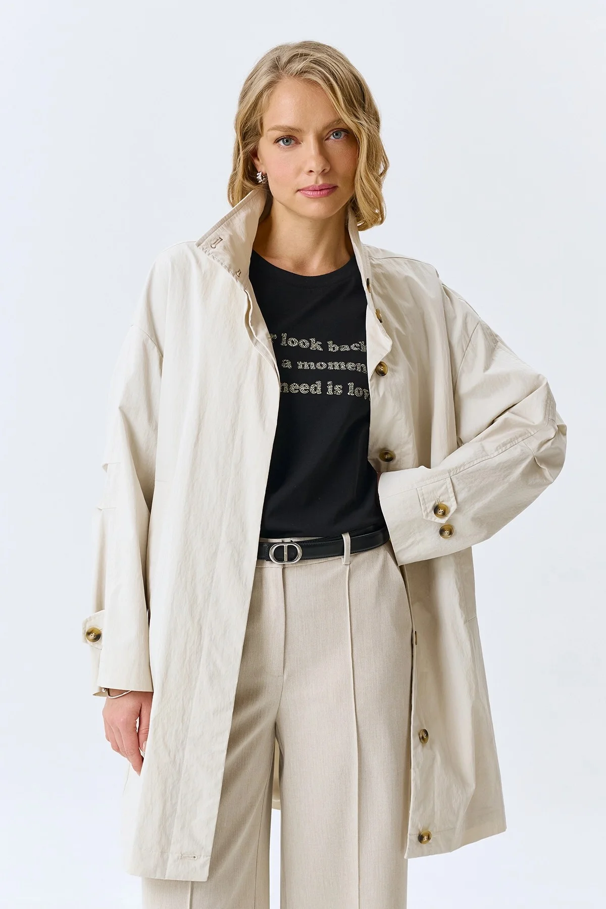 Укороченный плащ из смесового хлопка, 44