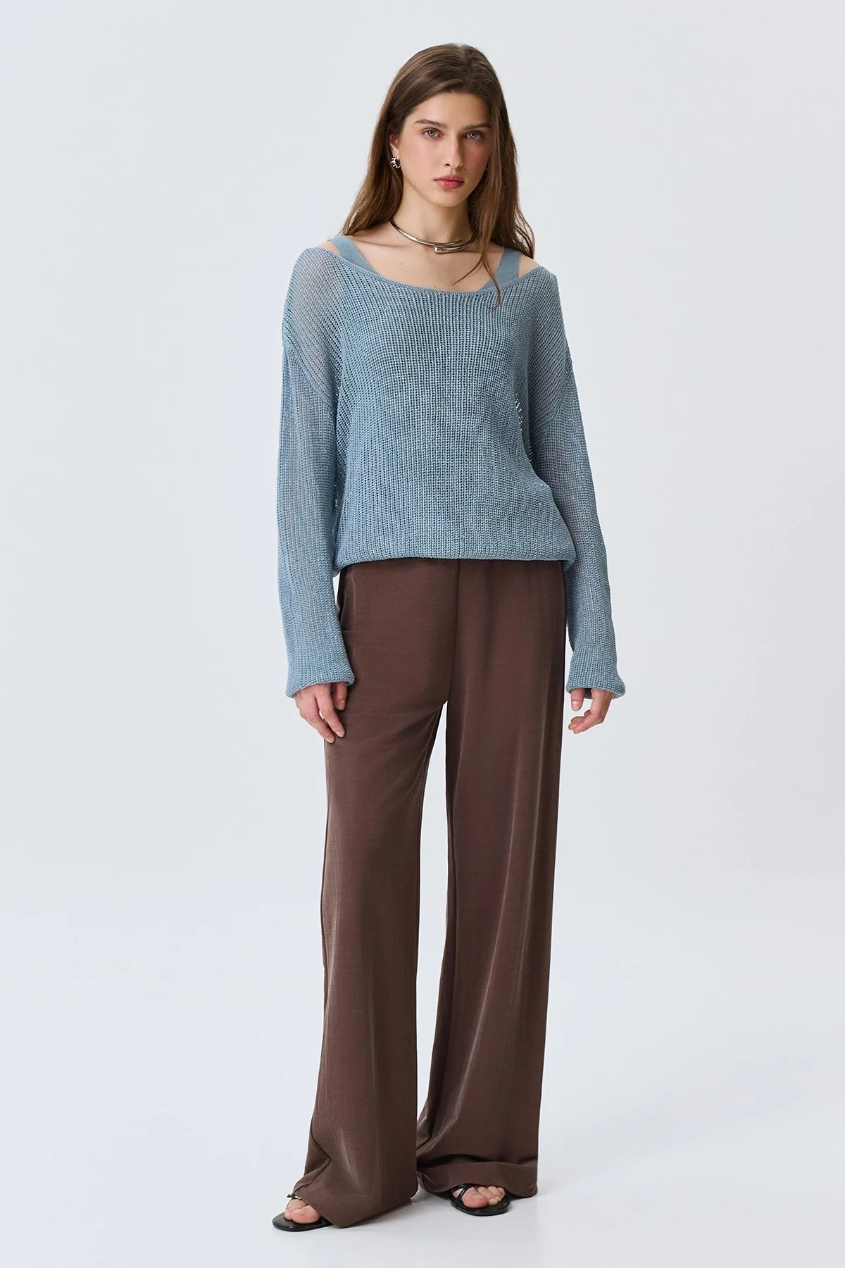 Ажурный комбинированный джемпер, 46