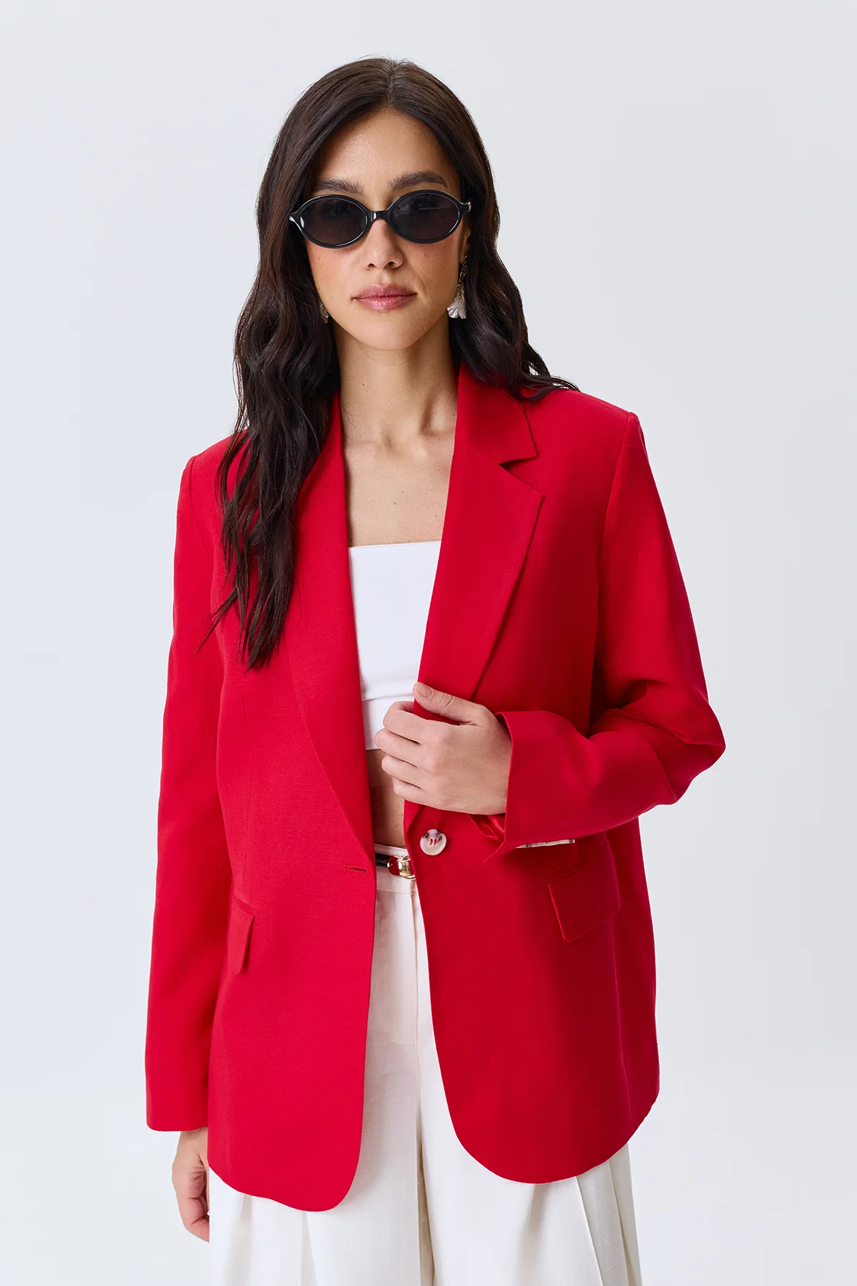 Льняной однобортный жакет, 42