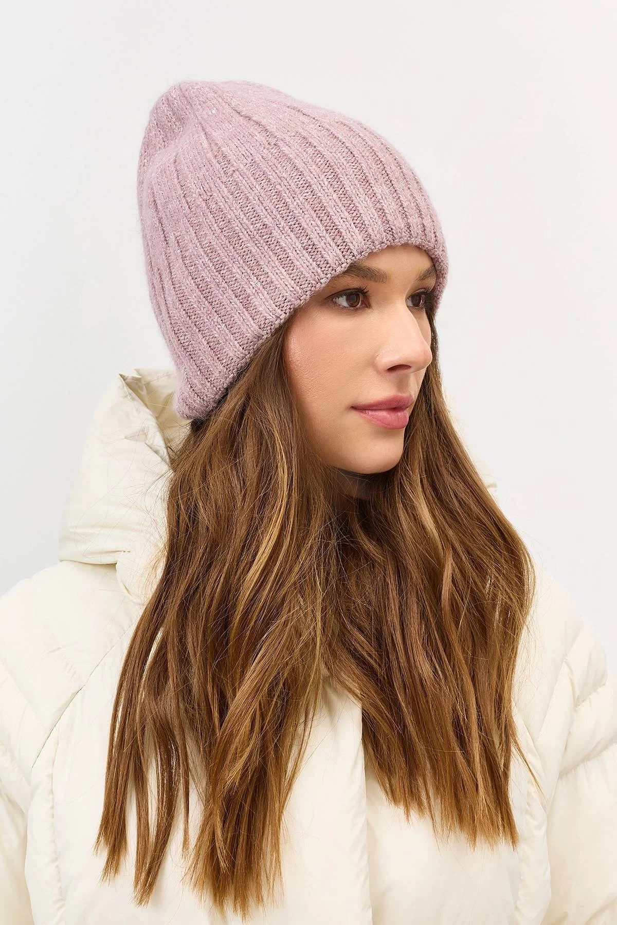 Шапка бини в широкий рубчик с ангорой, One