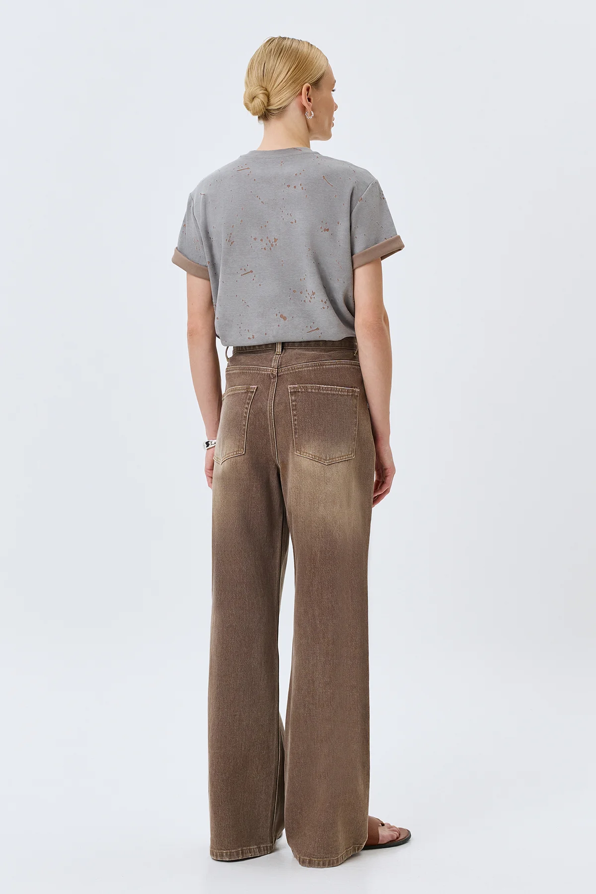 Широкие джинсы кофейного цвета, 42