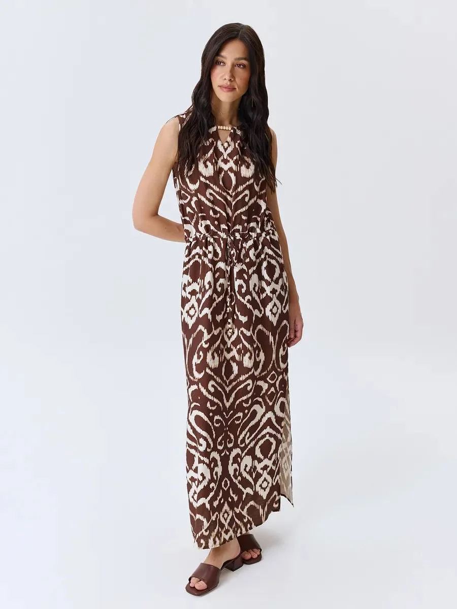 Платье с этническим принтом с высокими разрезами, 46