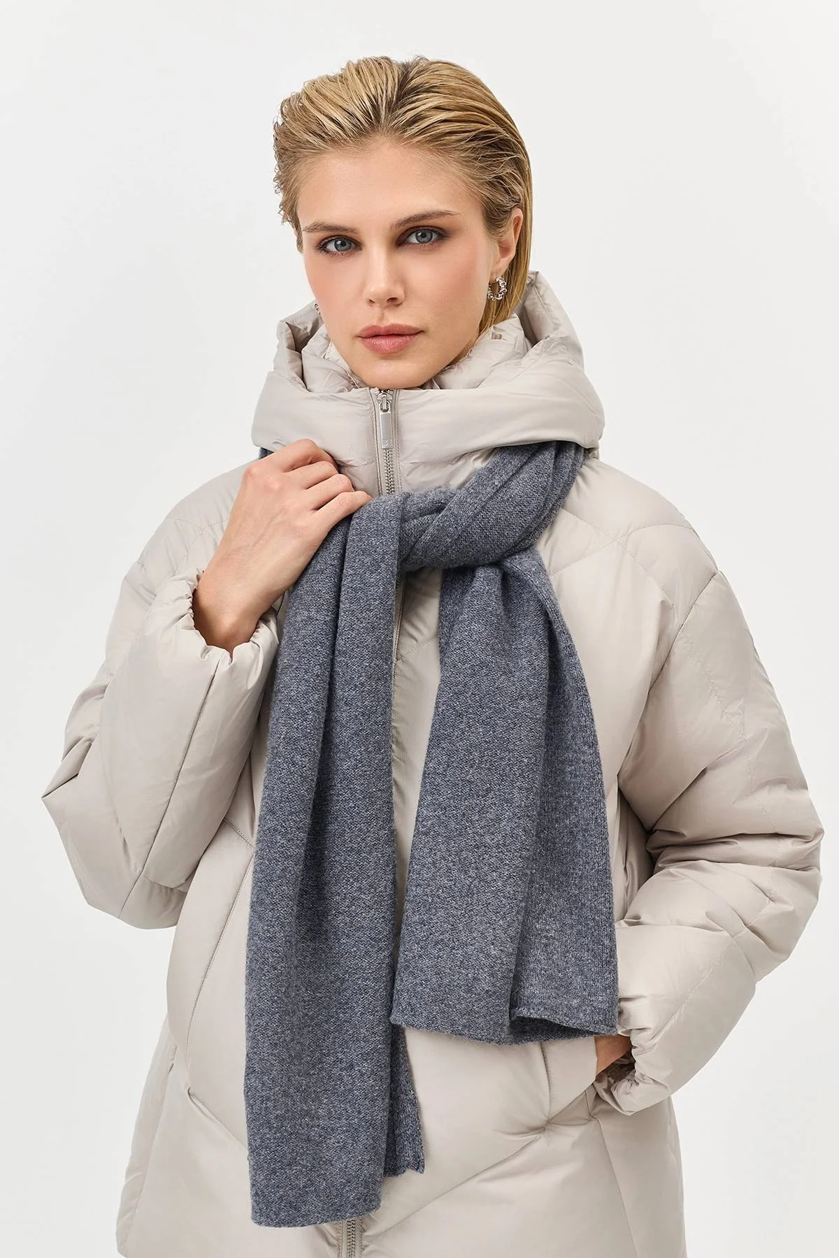 Серый вязаный шарф из 100% шерсти, One