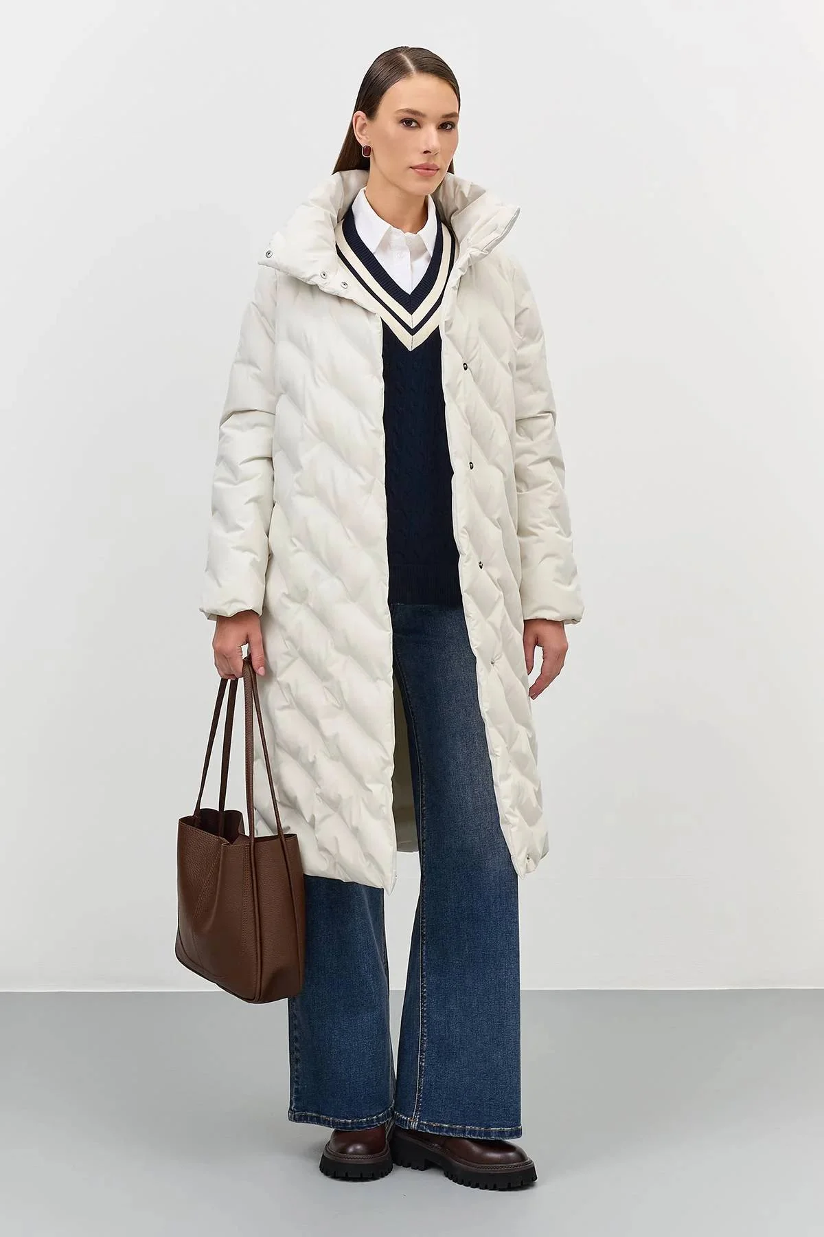 Теплое пальто с фантазийной стежкой, 50