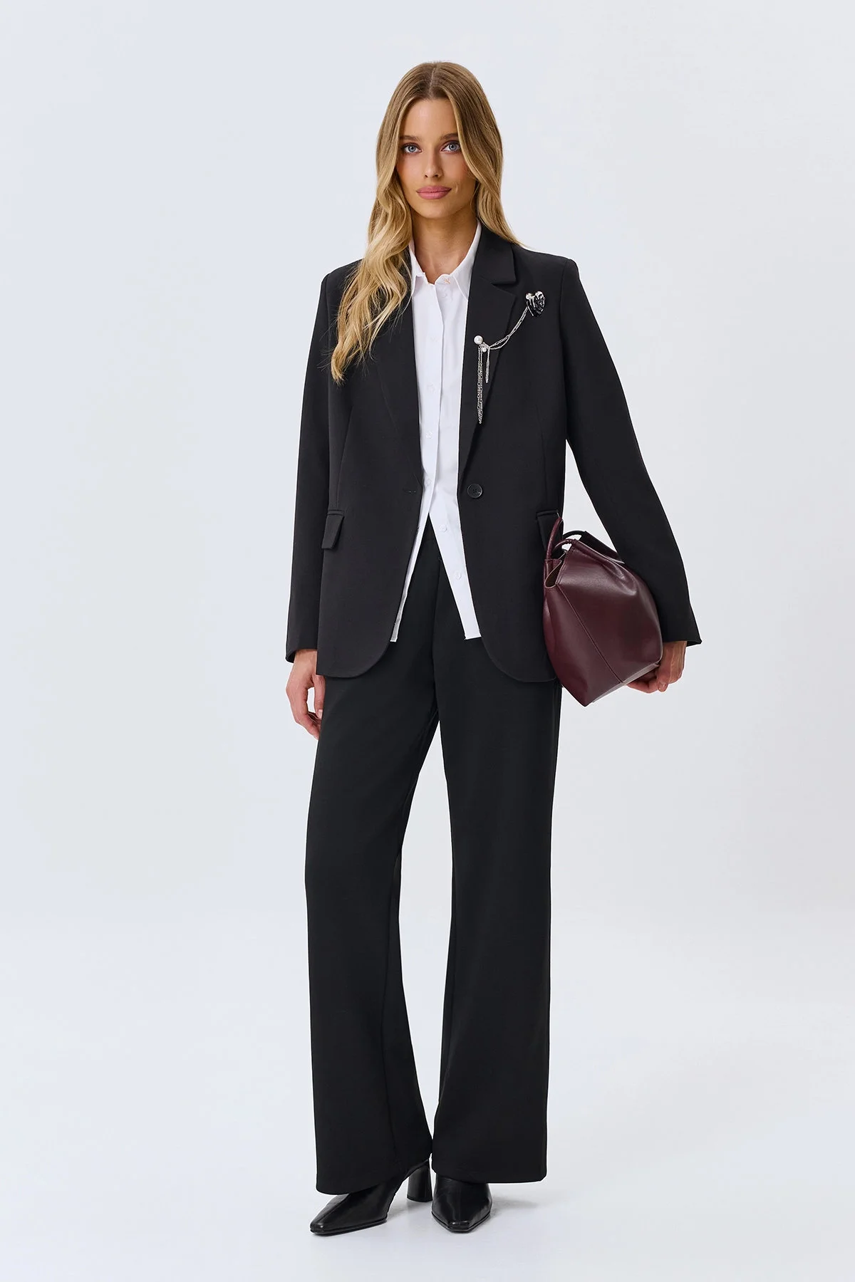 Жакет oversize из смесового района, черный, 50