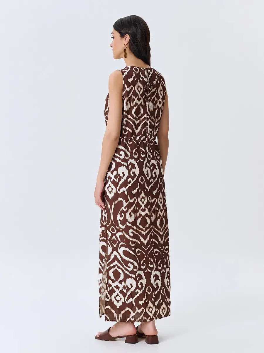 Платье с этническим принтом с высокими разрезами, 48