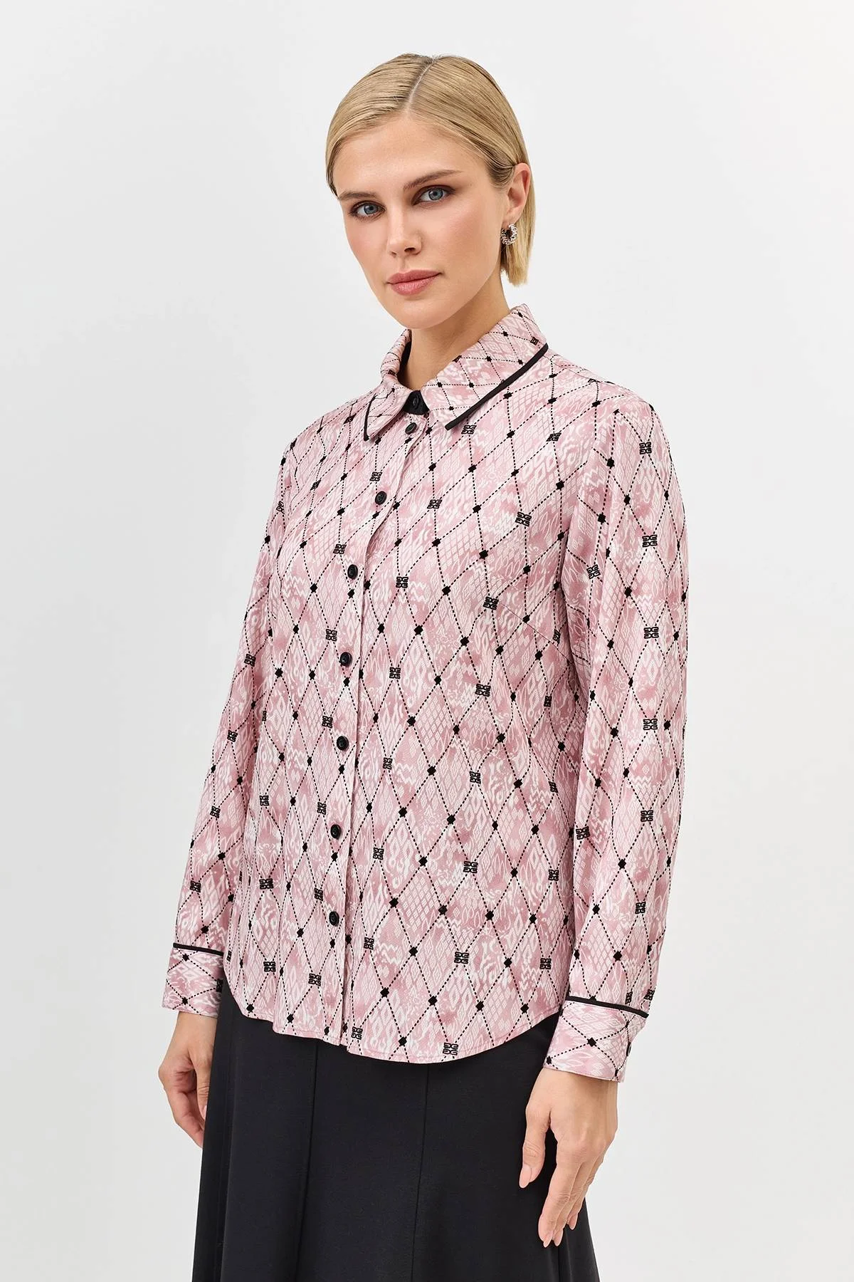 Лимитированная серия блузка из вискозы с принтом в розовом цвете с ремнем, 42