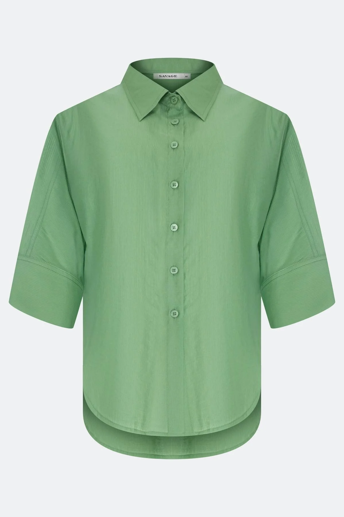 Воздушная блузка с укороченными рукавами зеленая, 42