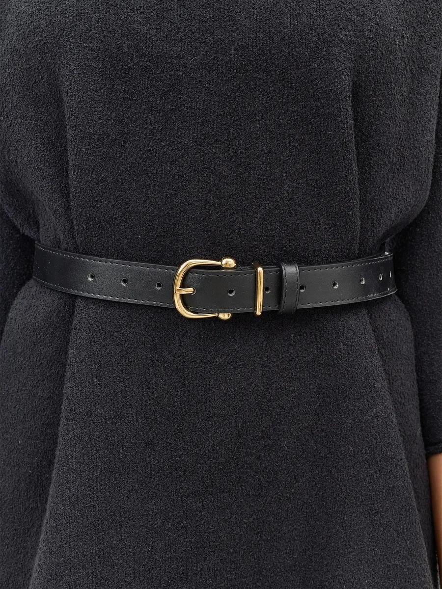 Классический кожаный ремень с золотистой пряжкой, One