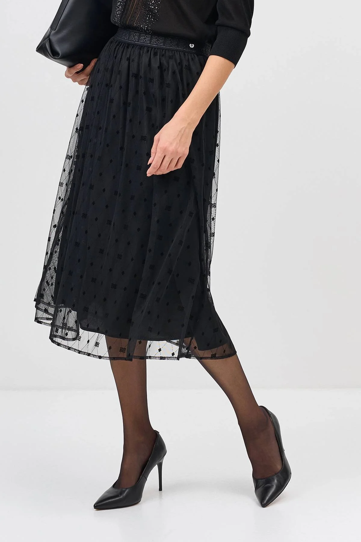 Лимитированная серия юбка из сетки с бархатным принтом и ремень, 44