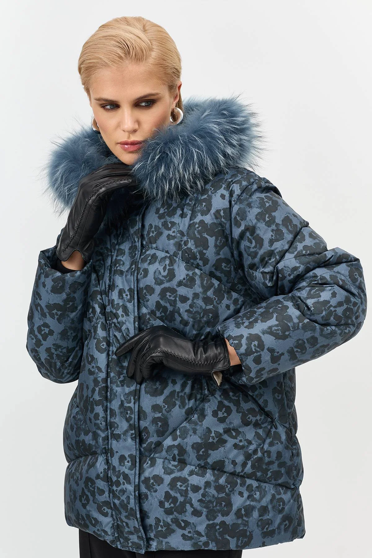 Куртка с принтом и меховой опушкой, 34