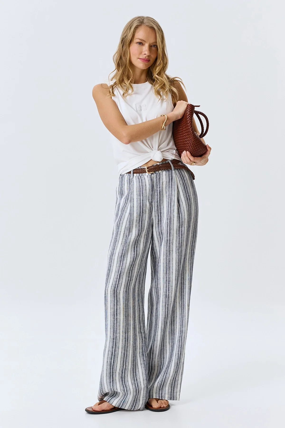 Брюки из 100% льна в полоску, 44