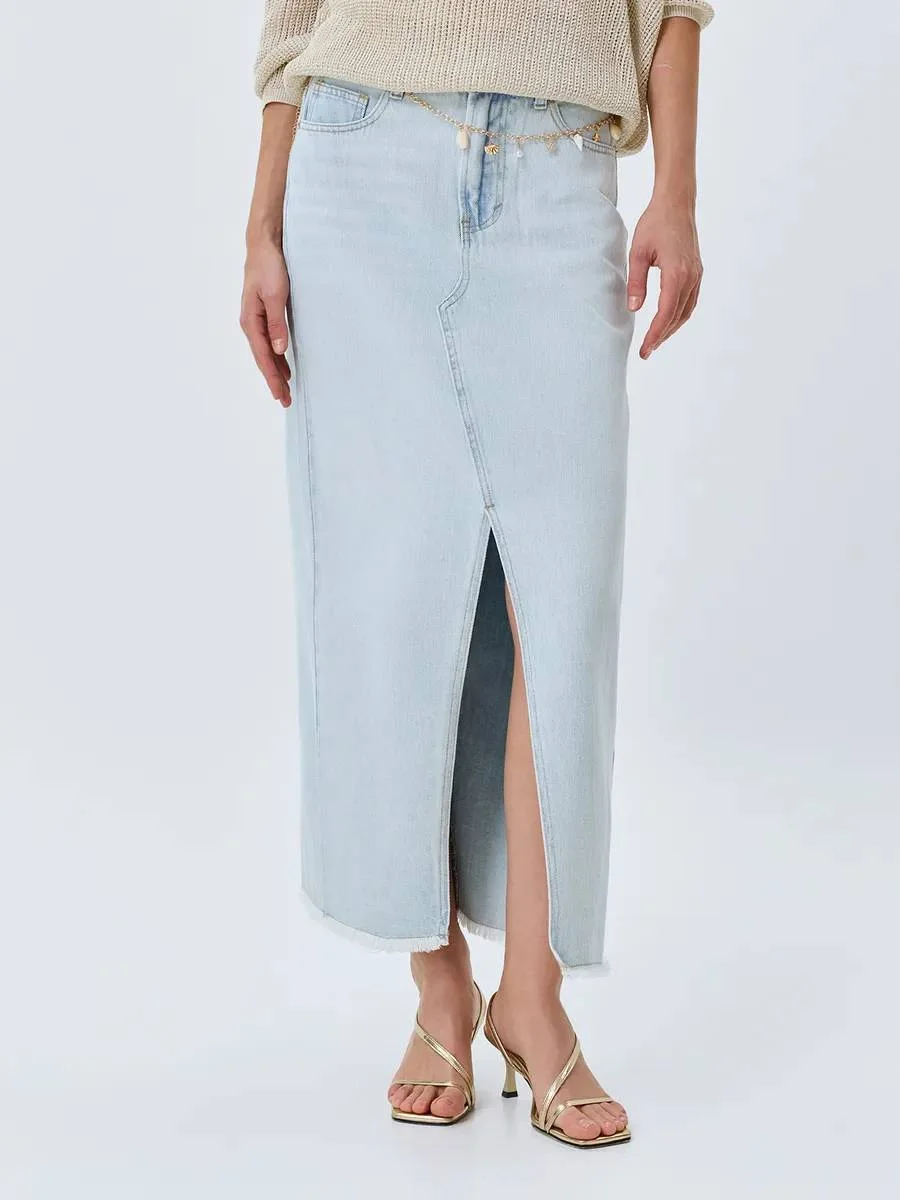 Юбка джинсовая с поясом летняя, 52