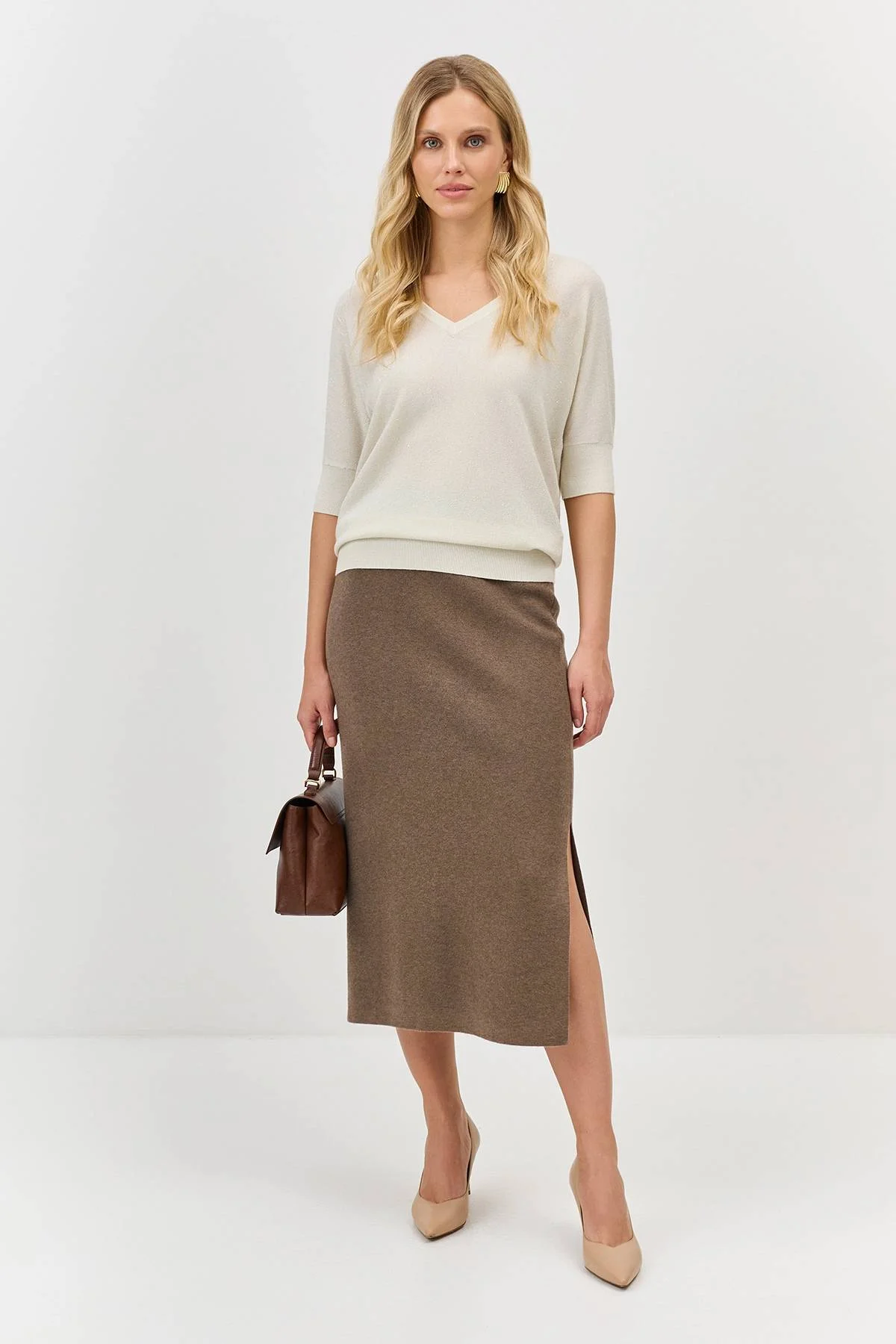 Лимитированная серия мерцающий джемпер с шелком и ремень, 40