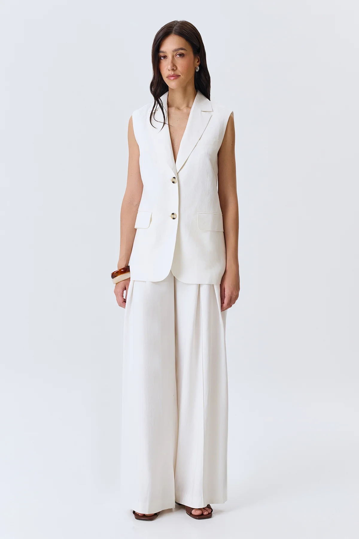 Удлиненный льняной жилет, 42