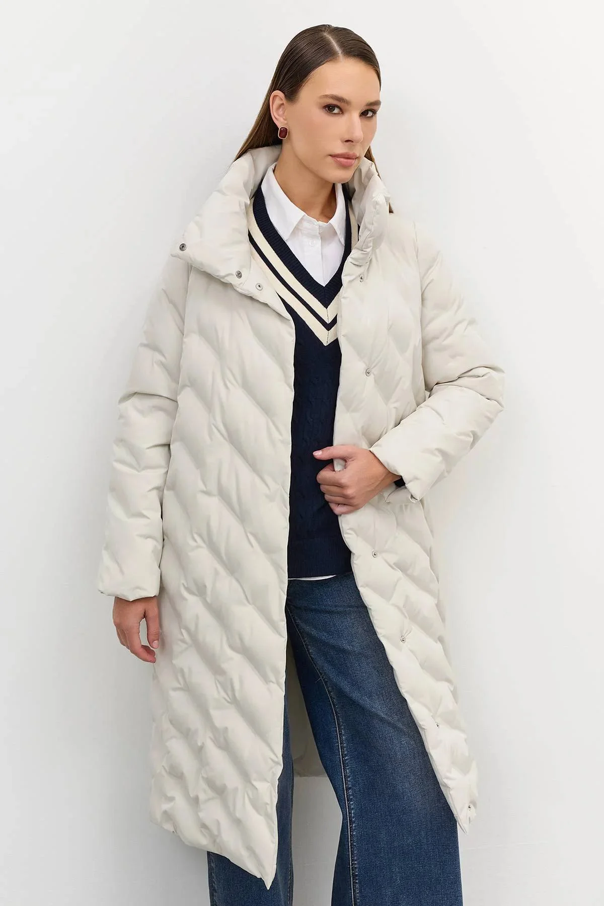 Теплое пальто с фантазийной стежкой, 50