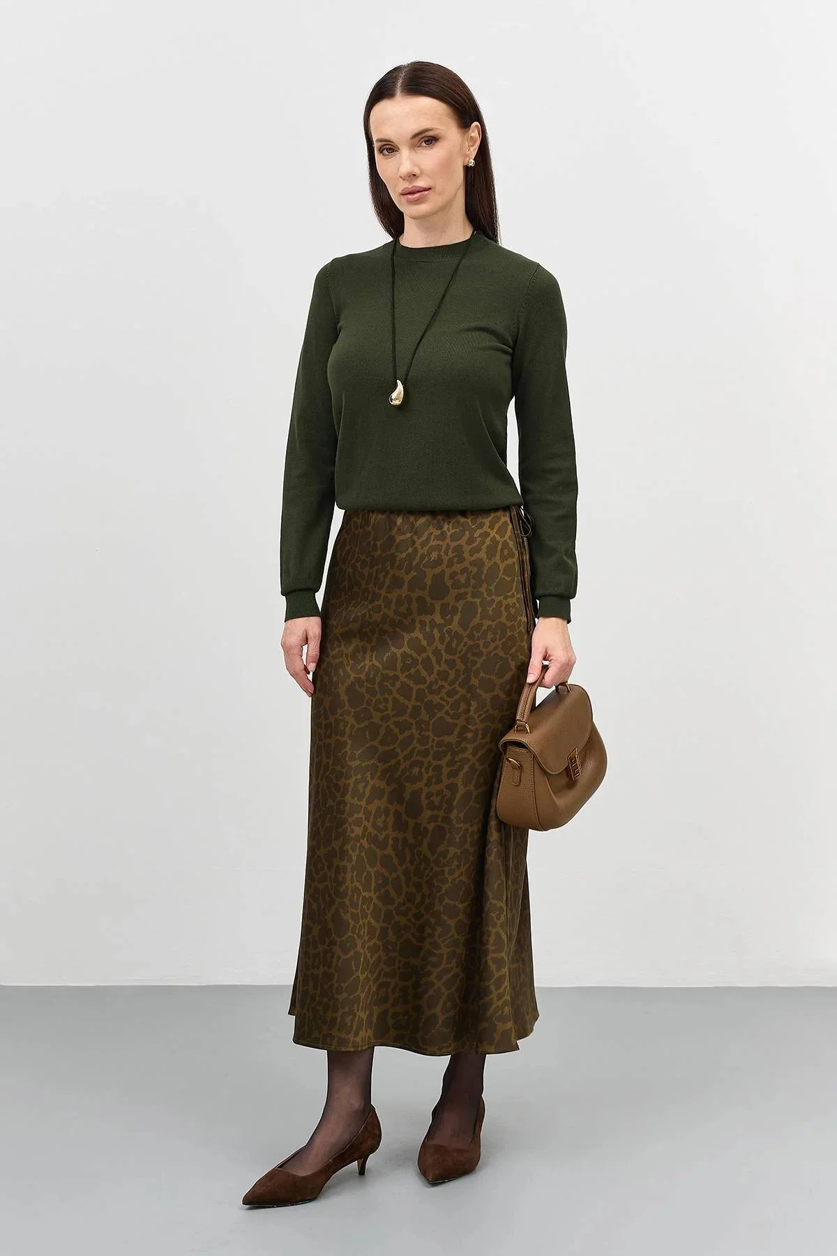 Сатиновая юбка с анималистичным принтом, 46