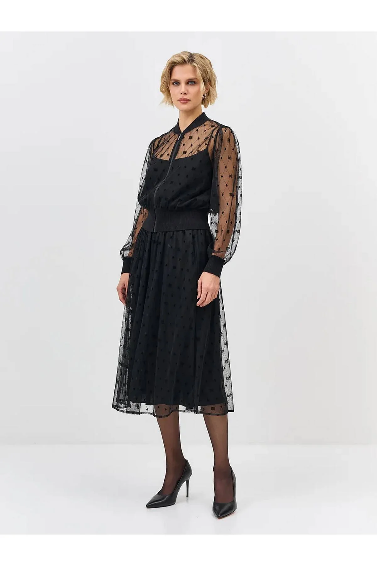 Лимитированная серия эффектный бомбер из прозрачной сетки и ремень, 34