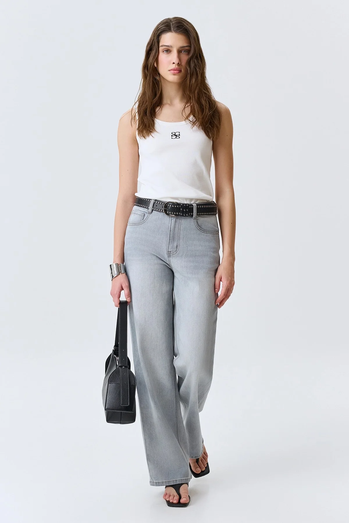 Прямые серые джинсы, 42