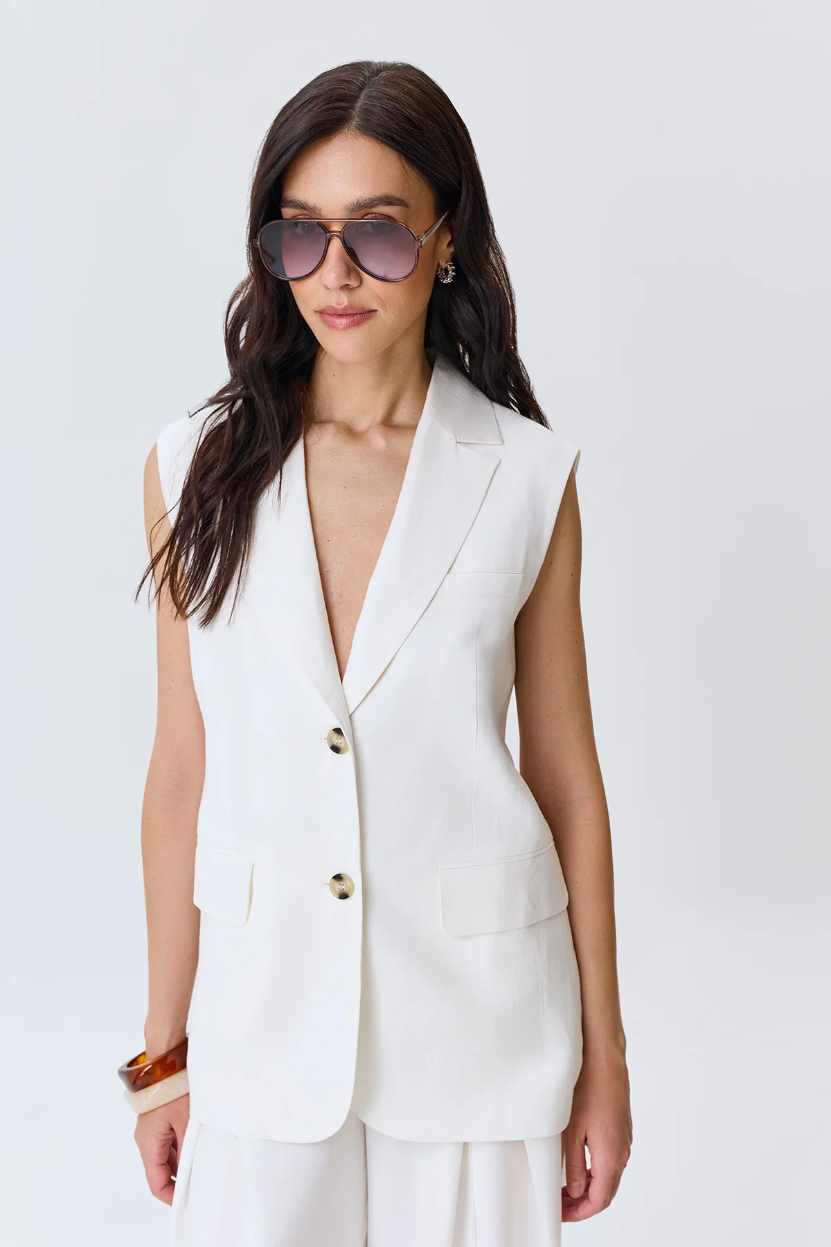 Удлиненный льняной жилет, 52