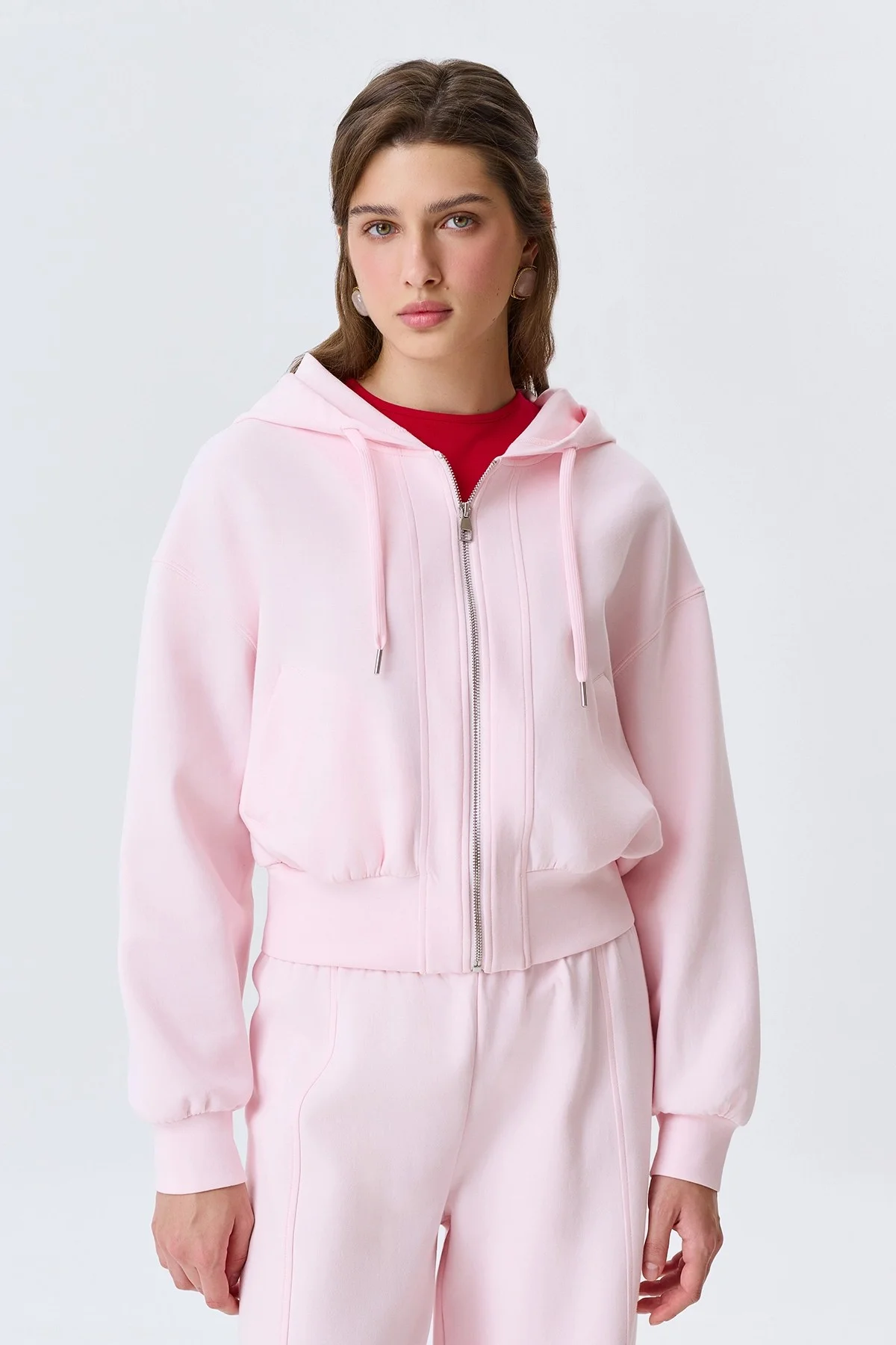 Укороченное розовое худи на молнии, 42