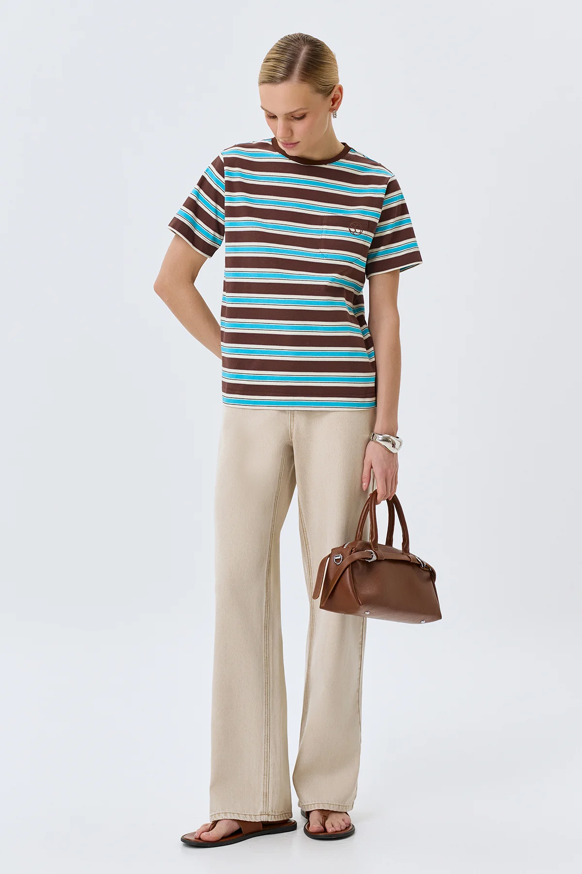 Яркая футболка в полоску из 100% хлопка, 48