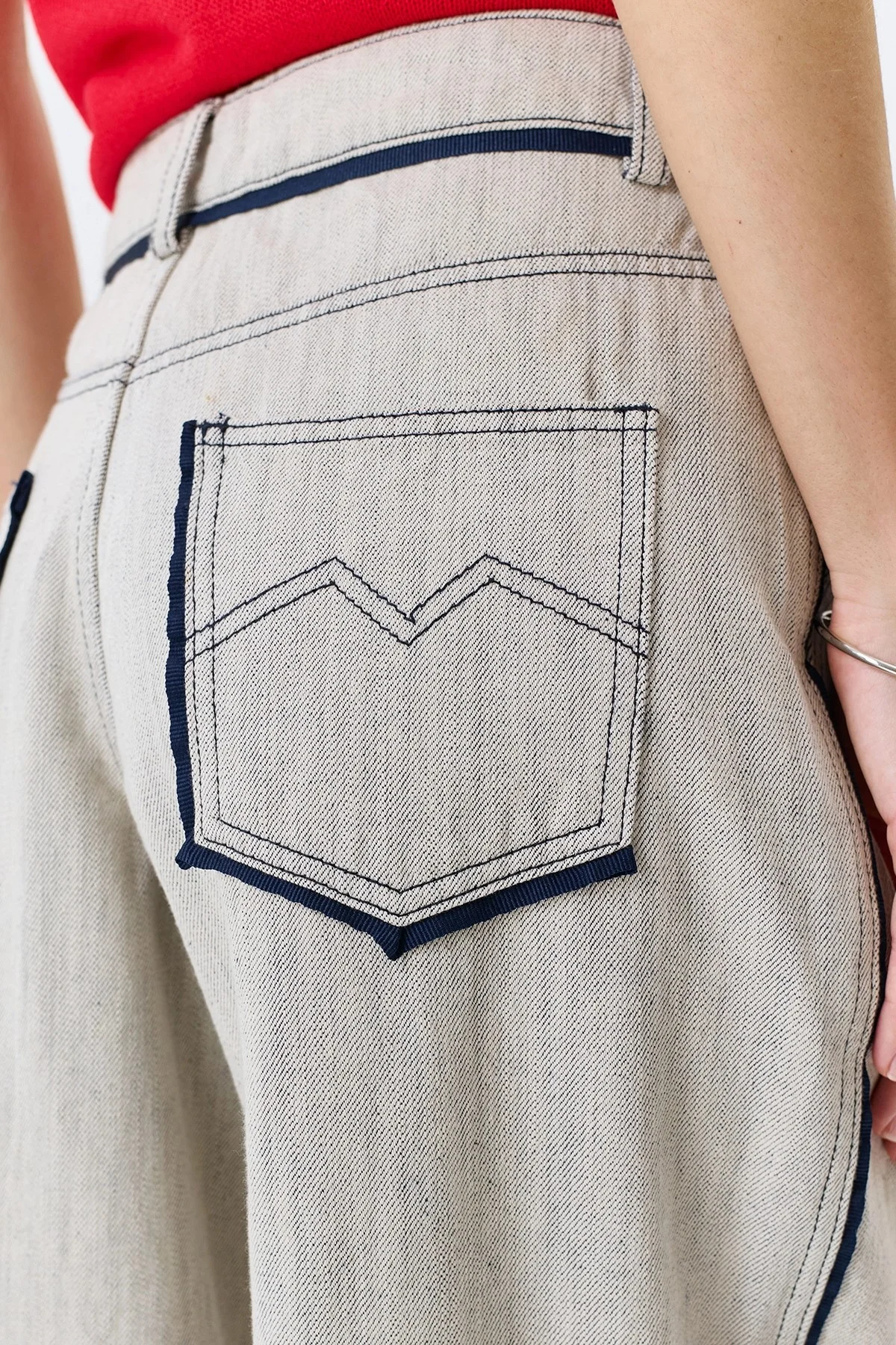 Меланжевые джинсы Wide leg с контрастными кантами, 34