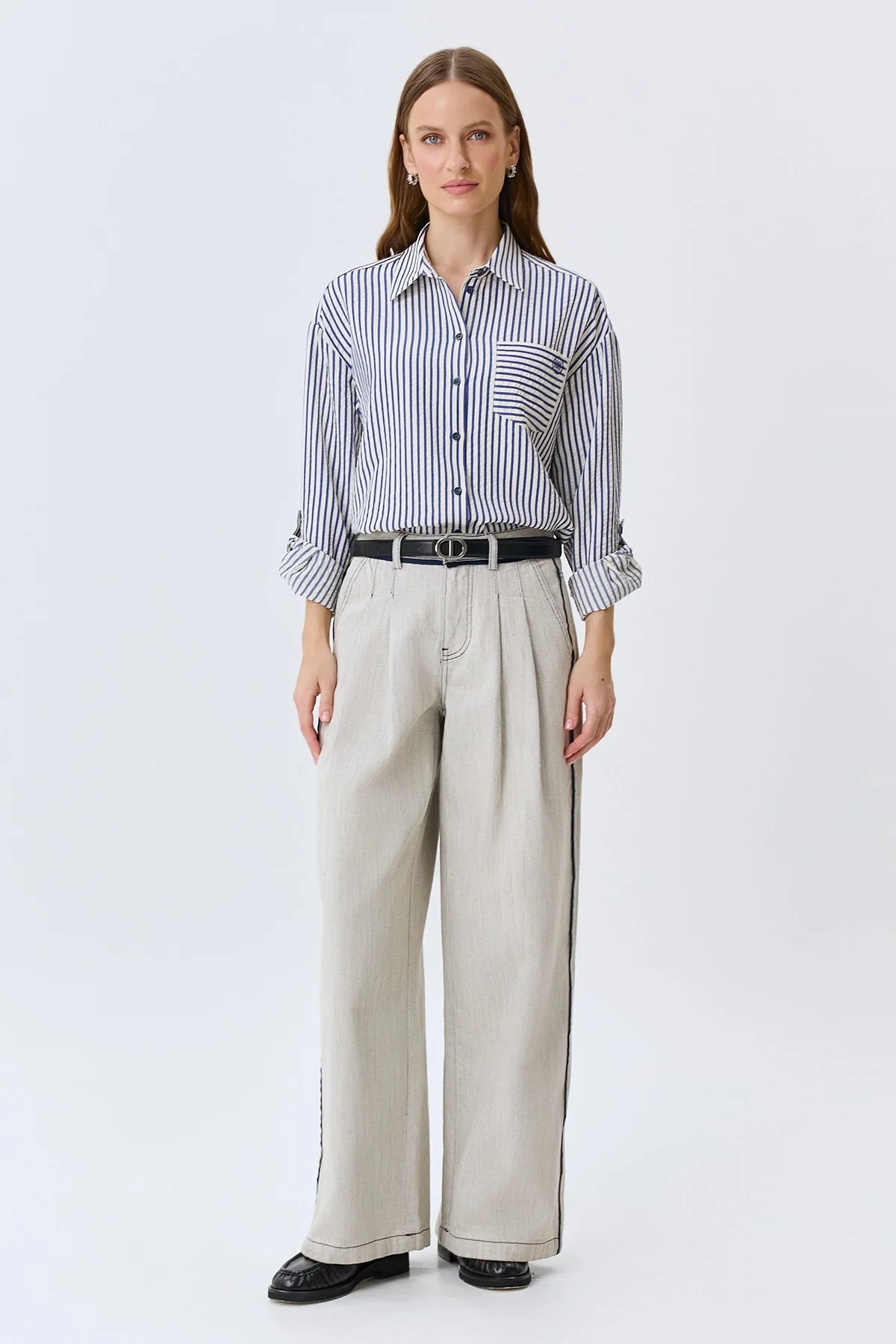 Блузка в тонкую полоску, 34