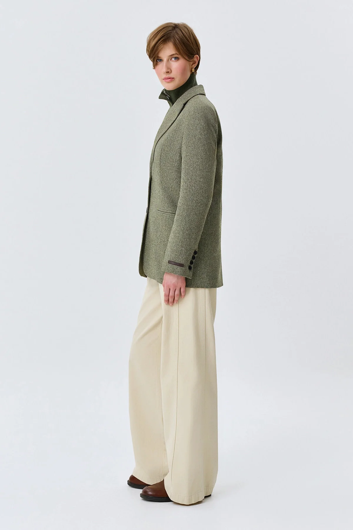 Классический оливковый жакет с узором Herringbone, 52