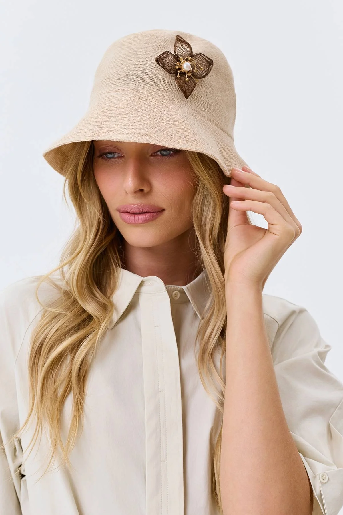 Панама с декором из 100% льна, One