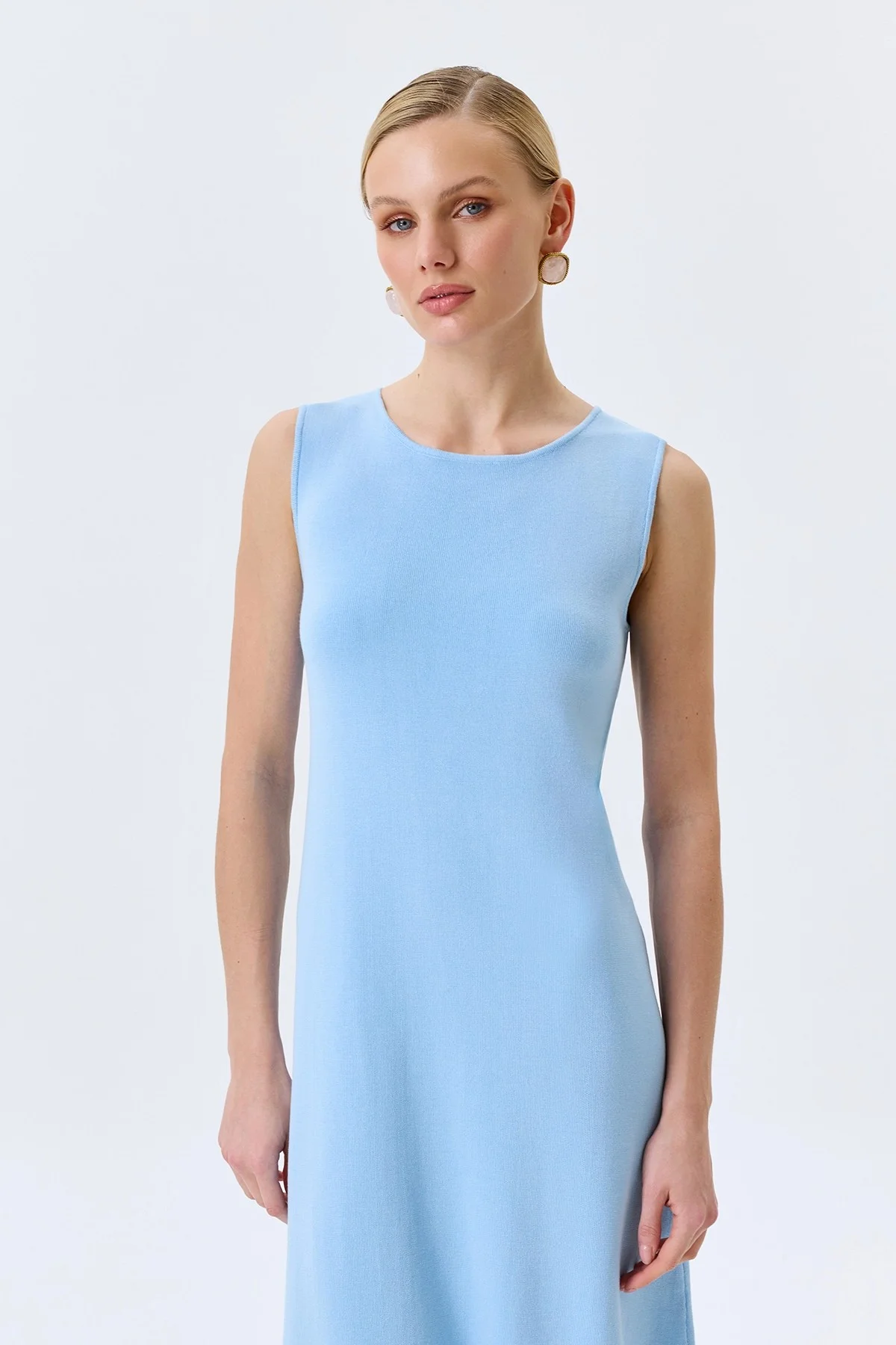 Голубое вязаное платье из лиоцелла, 42