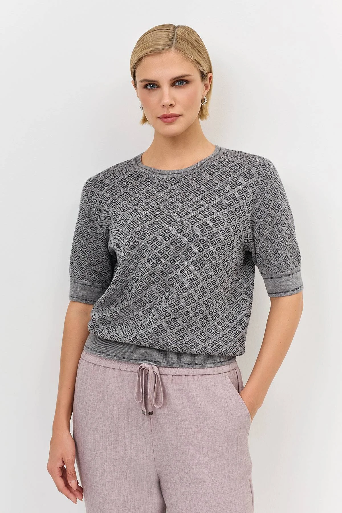 Лимитированная серия жакардовый джемпер с шелком и ремень, 34 Лимитированная серия жакардовый джемпер с шелком и ремень, 34