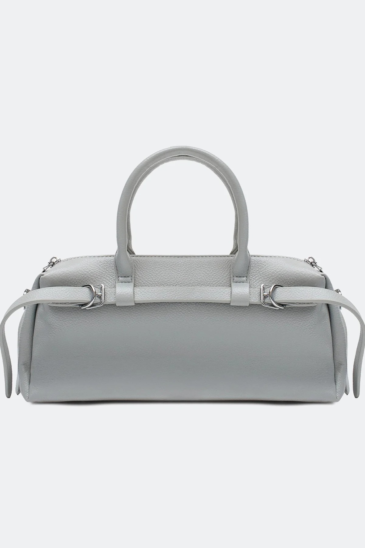 Серая сумка-багет с декоративными ремешками, One