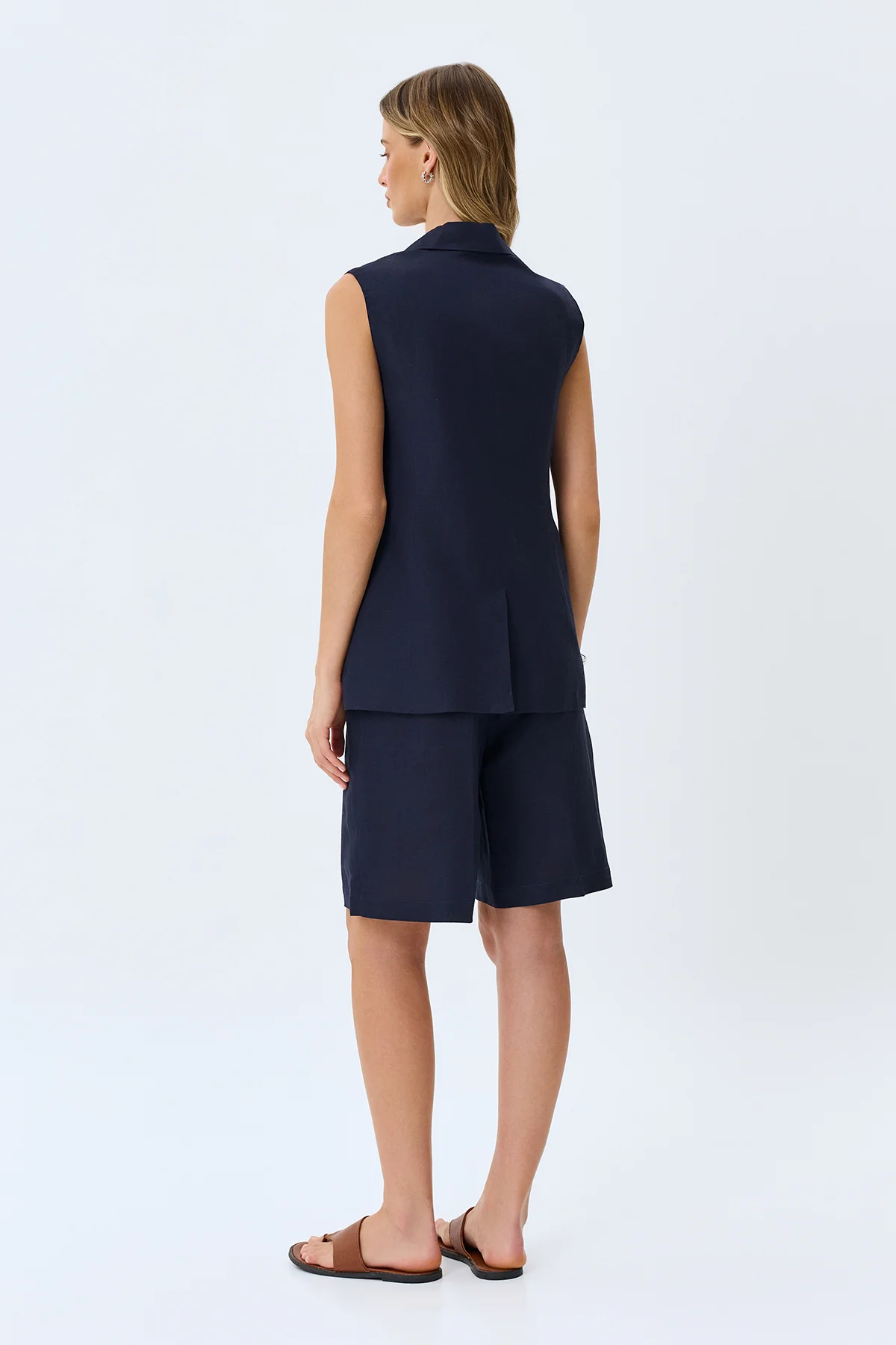 Удлиненный льняной жилет, 42