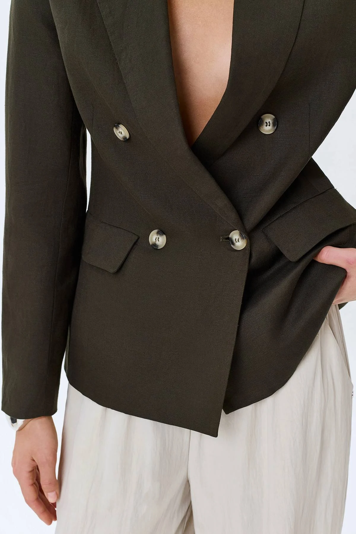 Двубортный льняной жакет, 48