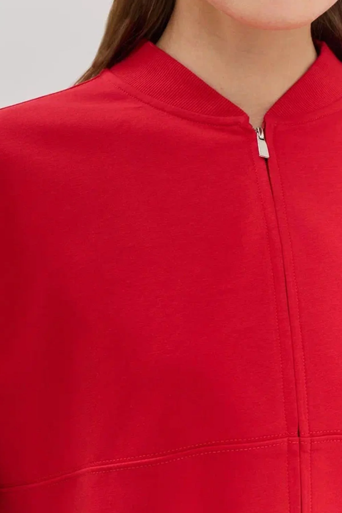 Трикотажный Oversize жакет из смесового хлопка в красном цвете, 48р