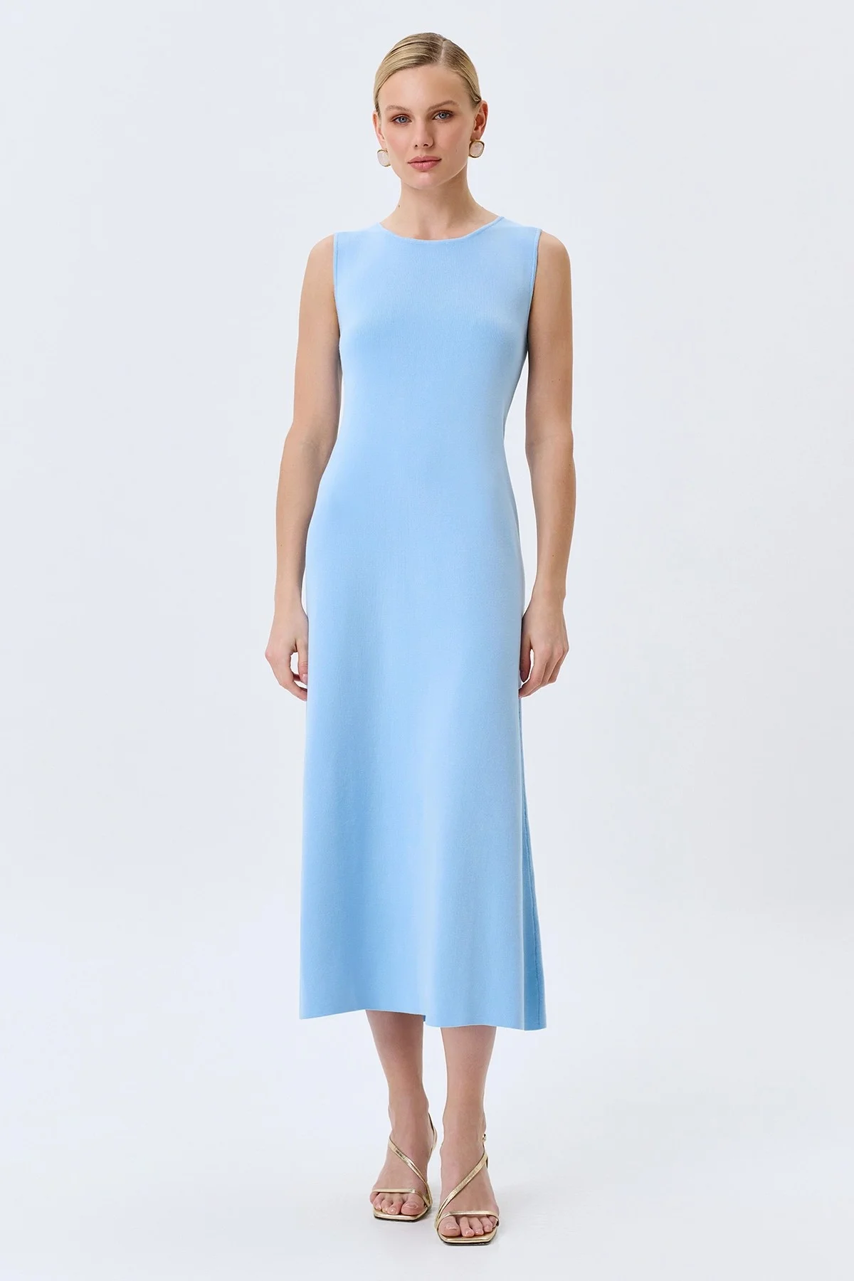Голубое вязаное платье из лиоцелла, 42