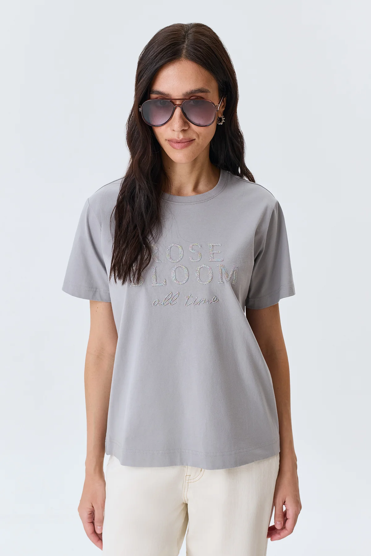 Футболка из хлопка с вышивкой в цвет, 52