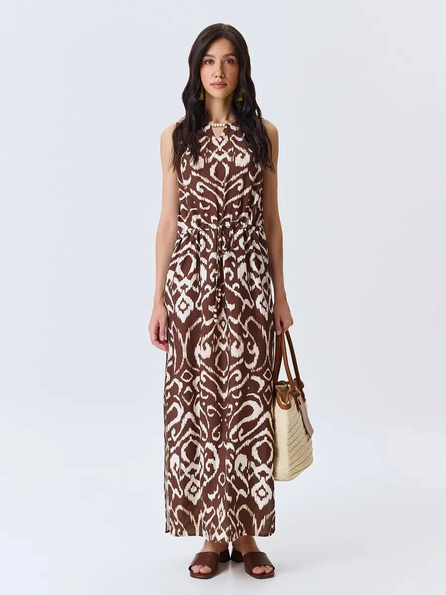 Платье с этническим принтом с высокими разрезами, 50