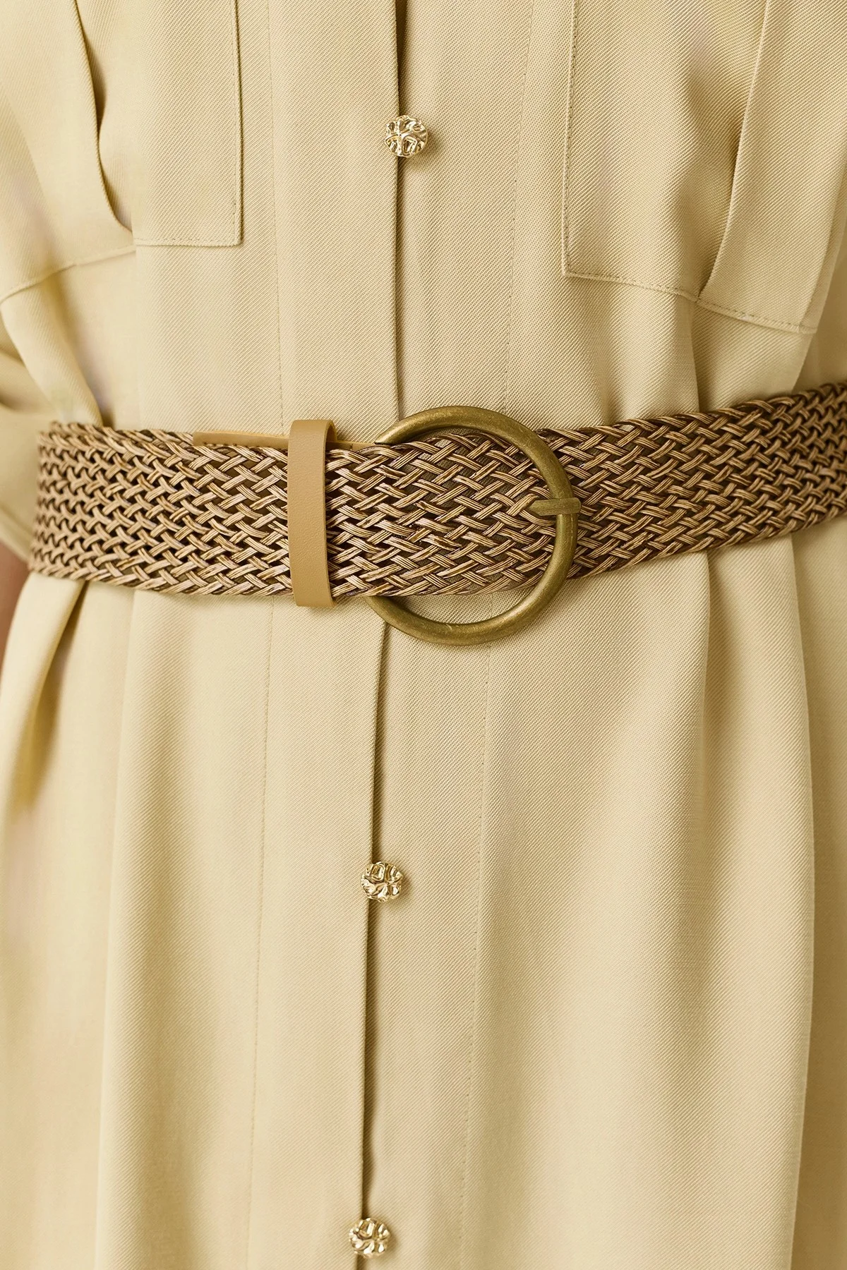 Плетеный ремень с круглой пряжкой, M