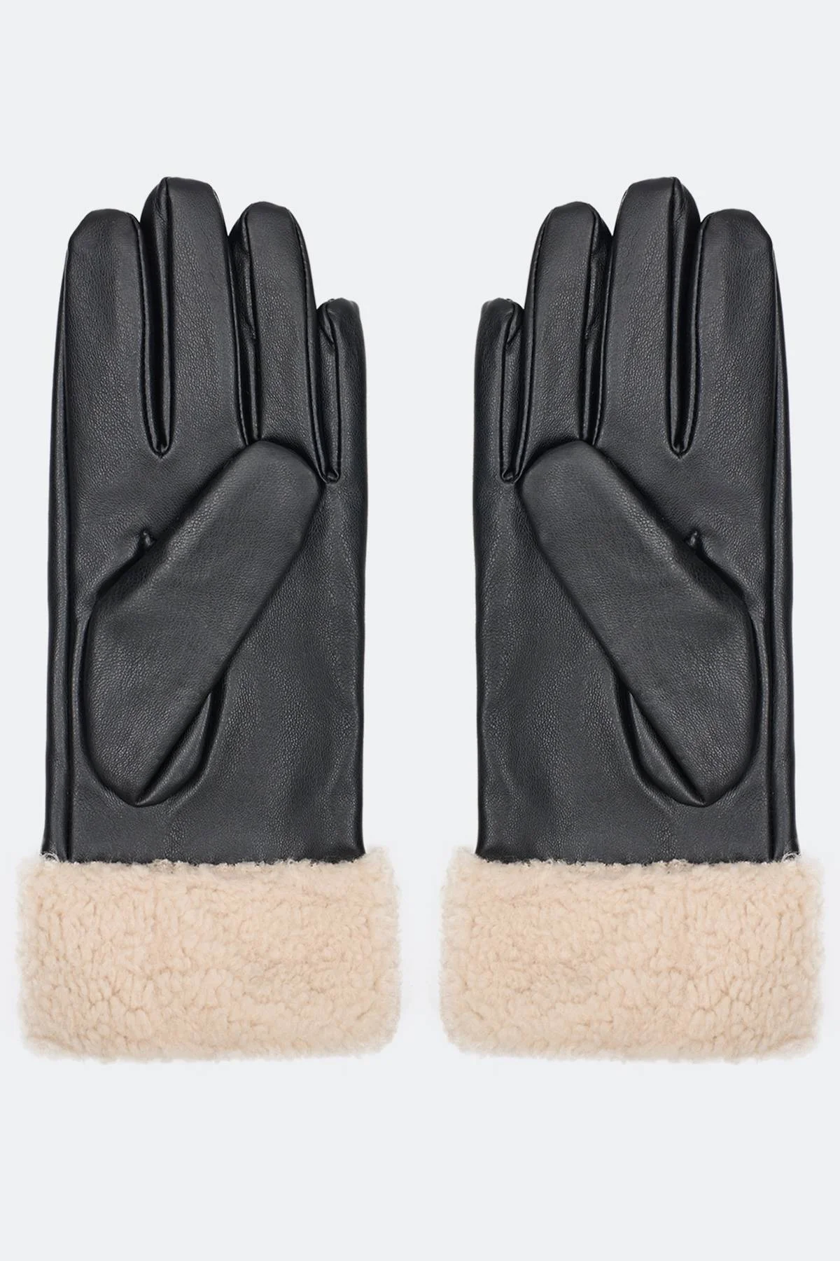 Перчатки из эко кожи с меховыми манжетами, One