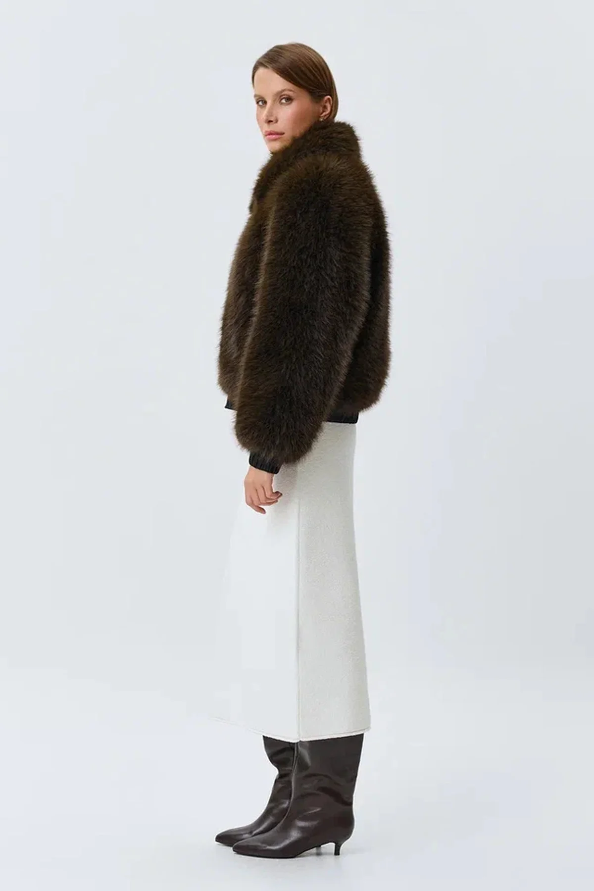 Куртка-бомбер из искусственного меха, темно-коричневая, 48