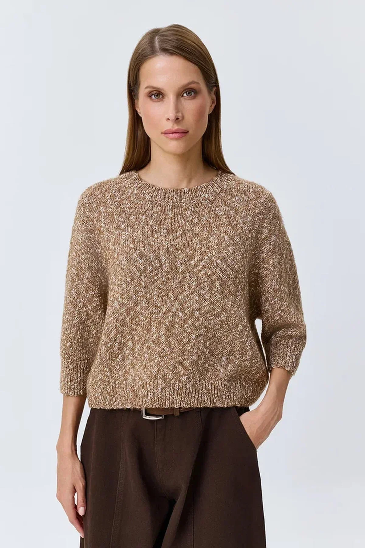 Джемпер коричневый из фактурной пряжи, 42