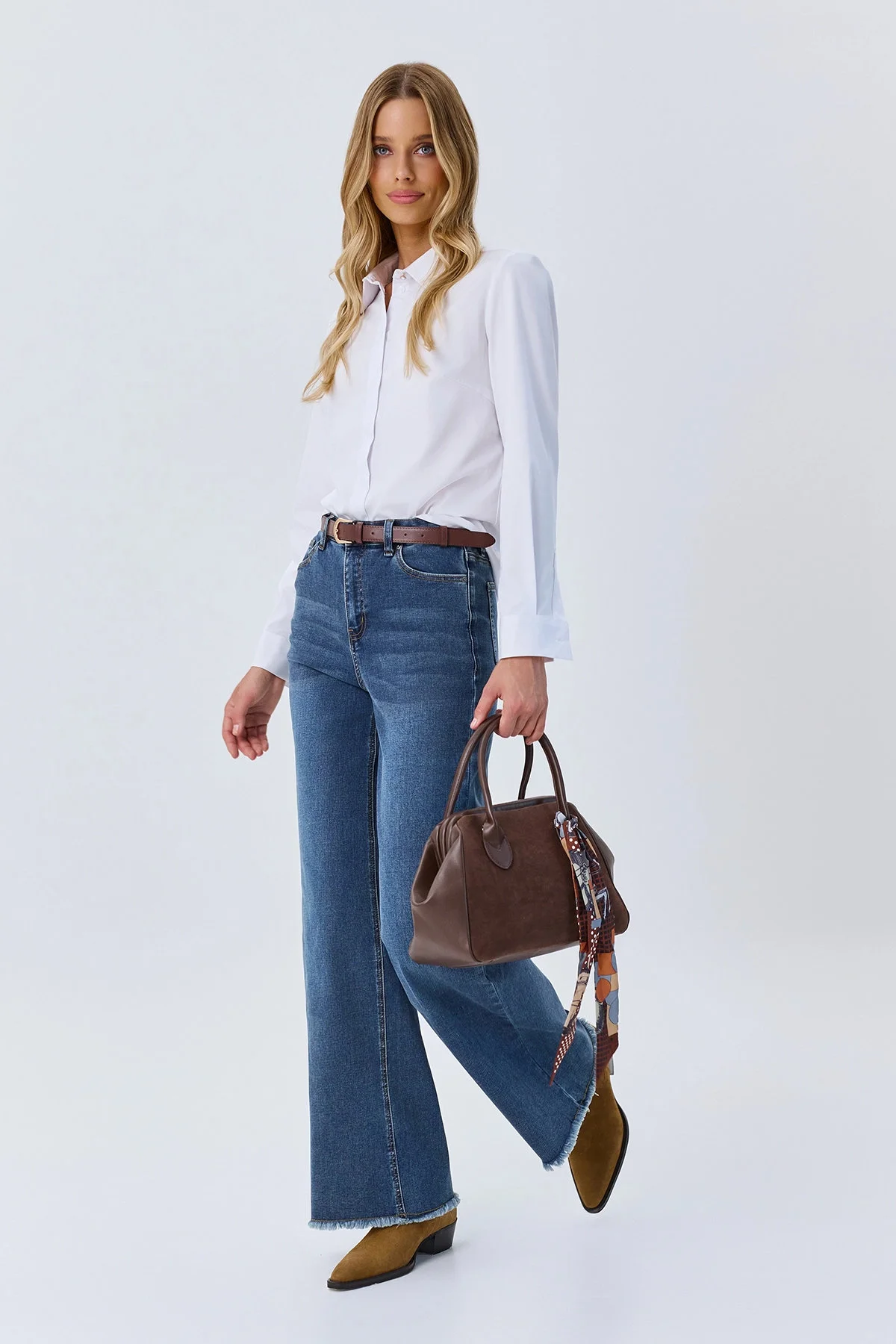 Джинсы с необработанным низом, джинсовый, 50