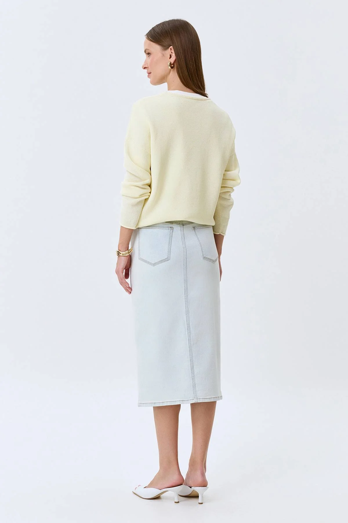 Джинсовая юбка с деликатными лампасами, 46