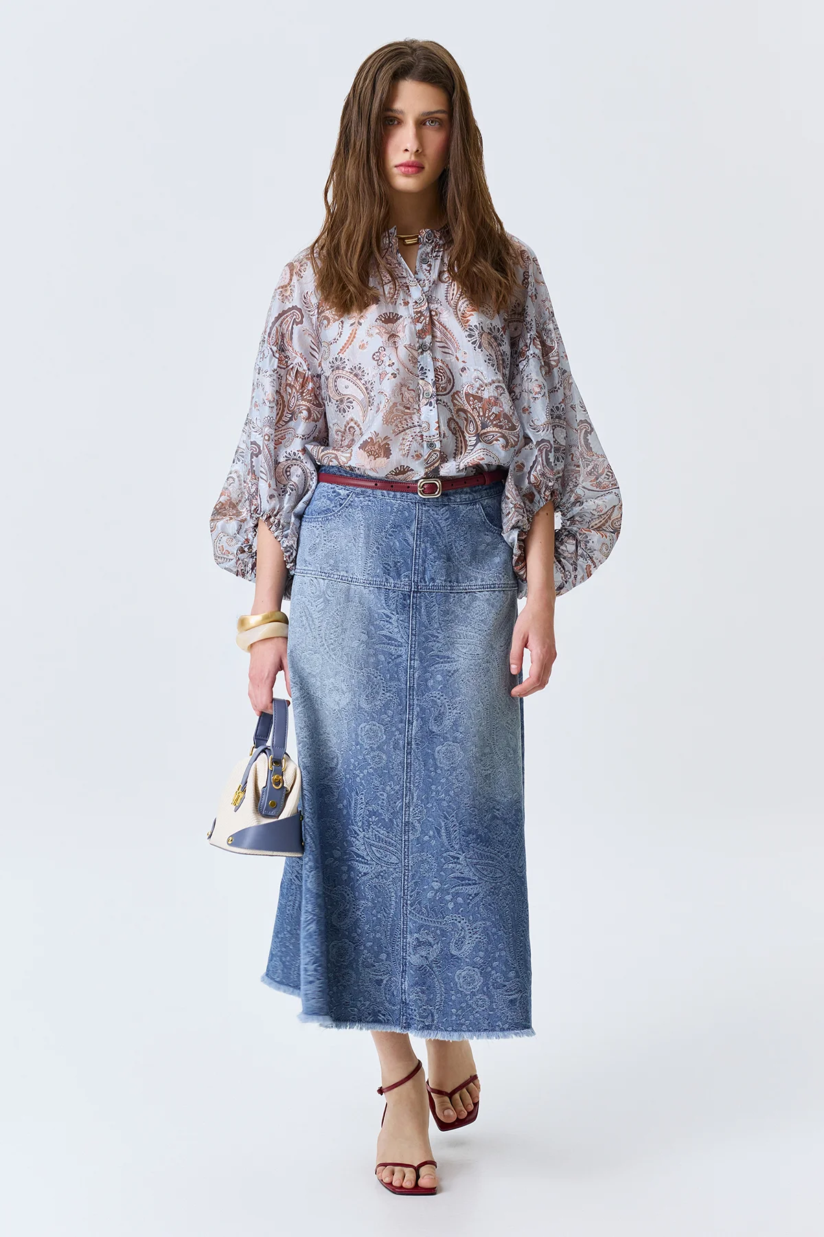 Джинсовая юбка с принтом "Пейсли", 50