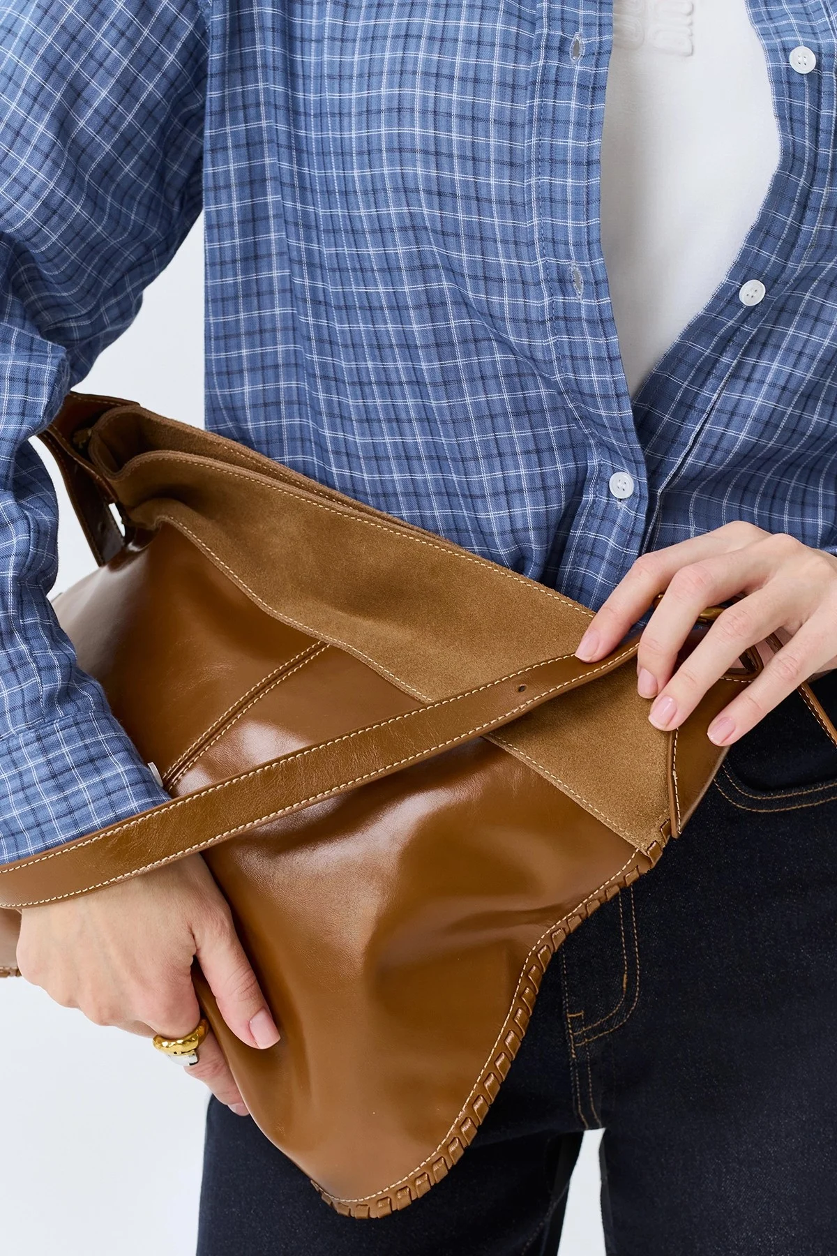 Комбинированная сумка из натуральной замши, One