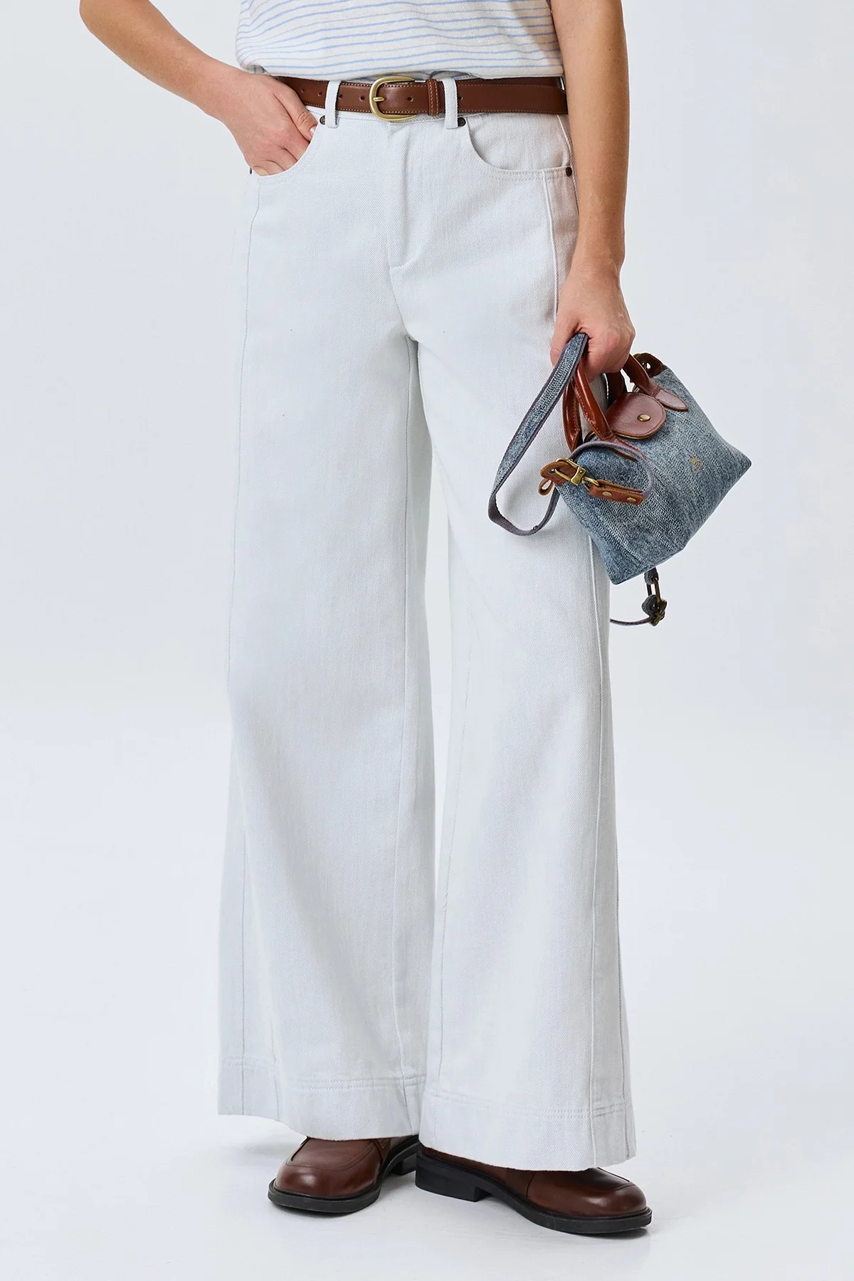 Фактурные джинсы-палаццо, 44