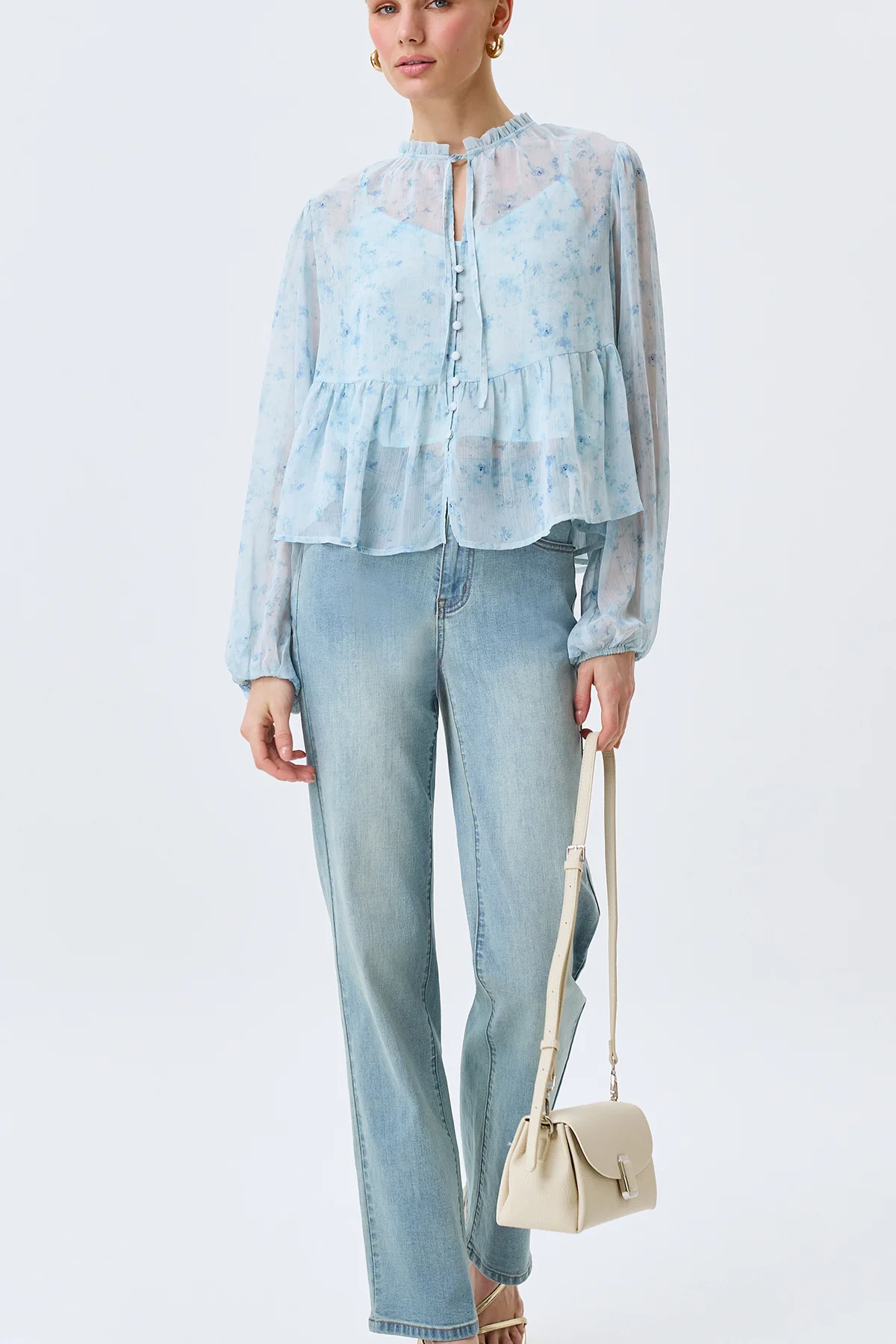 Полупрозрачная блузка с флоральным принтом, 48