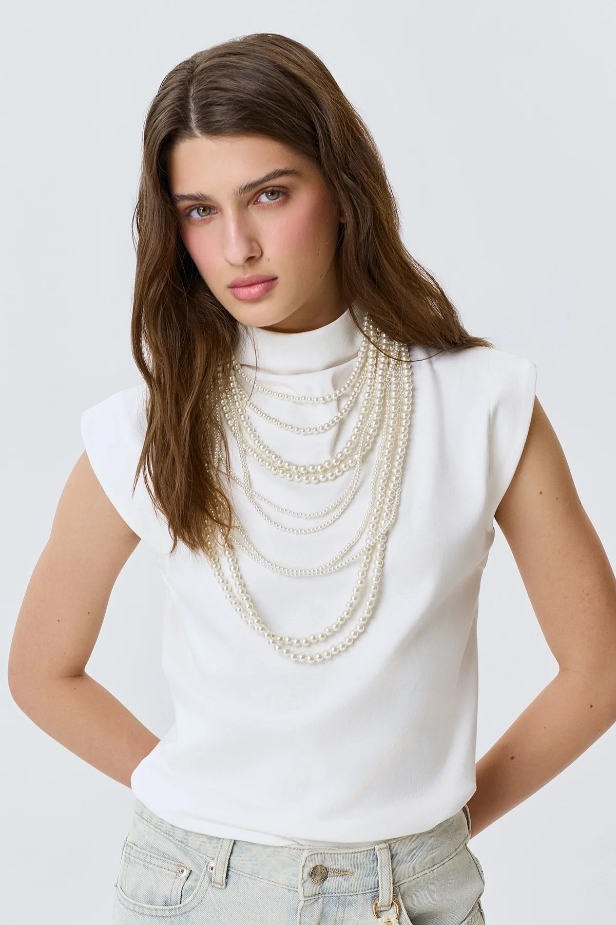 Топ с воротником стойкой, 40